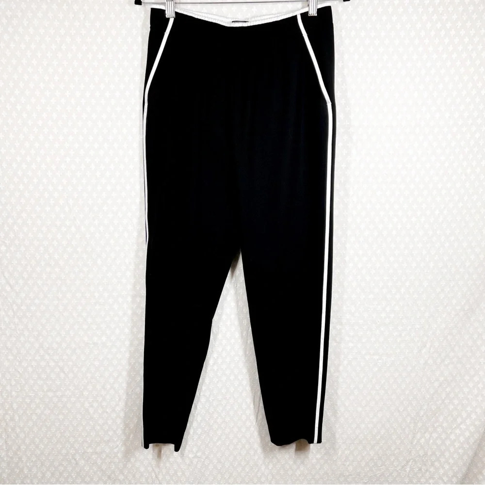 Lafayette 148 Black White Stripe High Rise Tapered Trousers